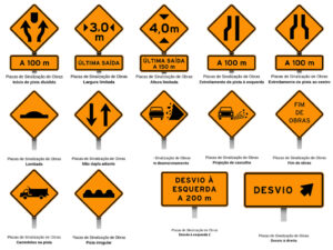 placas de sinalização de obras